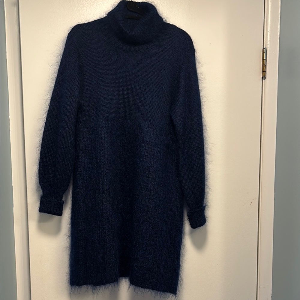 Vintage Cozy Navy Turtleneck Sweater Dress